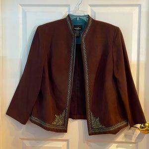 Brown, moleskin type material jacket with beautiful embroidery